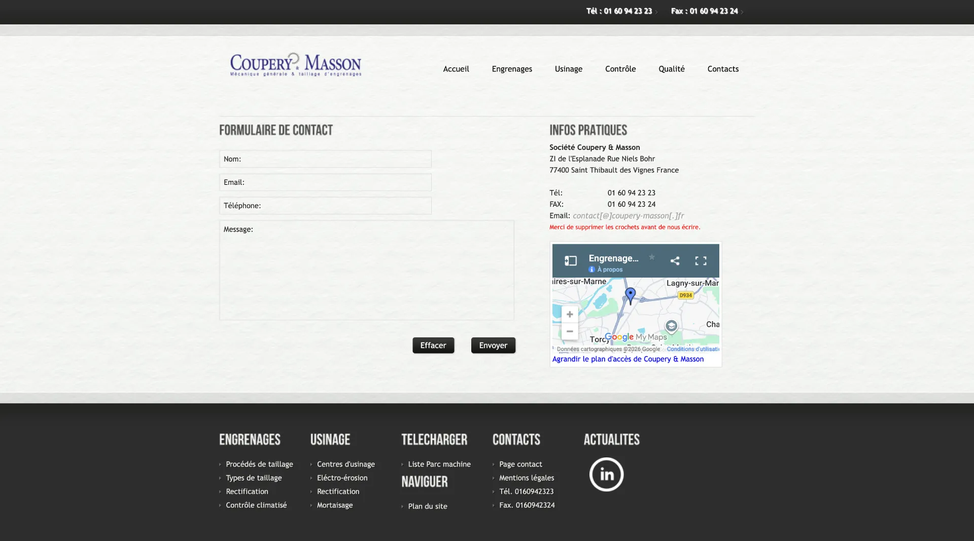 Ancienne page Contact du site Coupery & Masson