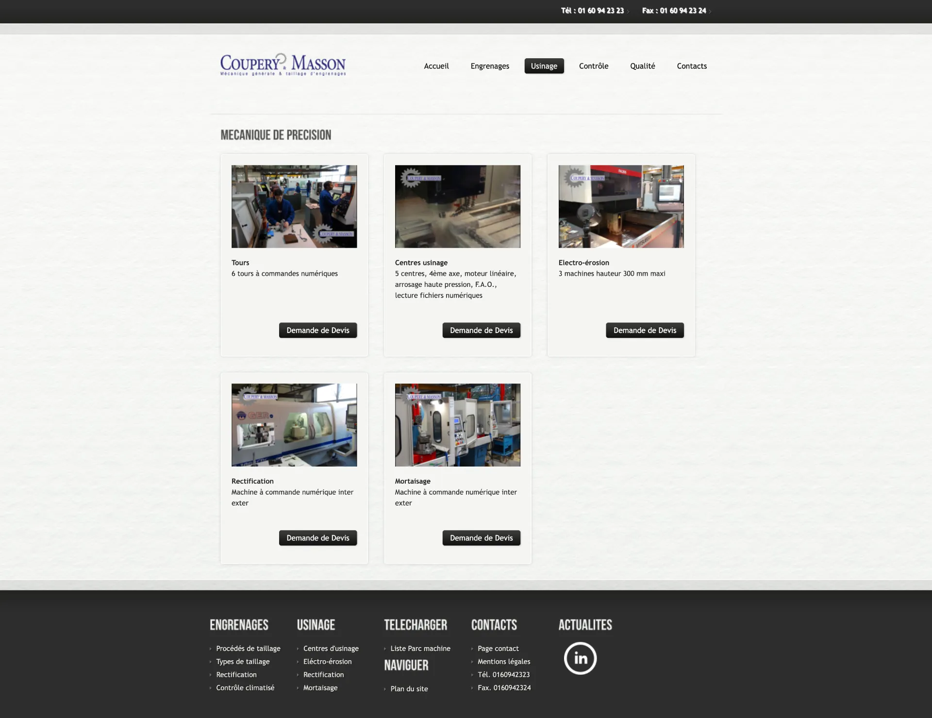 Ancienne page Usinage du site Coupery & Masson